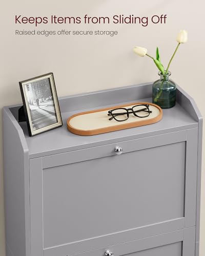 VASAGLE Shoe Cabinet with 3 Flip Drawers, Shoe Organizer, Adjustable and Removable Dividers, Holds 12-20 Pairs, Entryway, 9.4 x 23.6 x 47.7 Inches, Dove Gray ULBC036GD02S - color: Dove Gray, size: 9.5"D x 23.6"W x 47.7"H, style: shoe cabinet