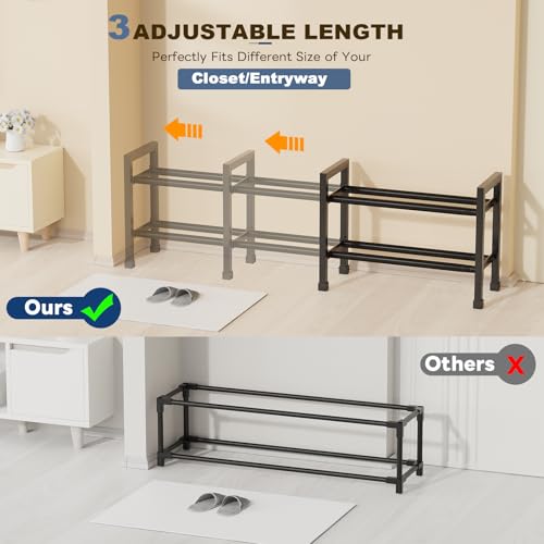 Mavivegue Expandable Shoe Rack, 2-Tier 19"-43.3" Adjustable Shoe Rack for Closet,Hall Entryway,Front Door,Garage, Sturdy Steel Space-Saving Rack, Black - color: Black, size: 2 Tier