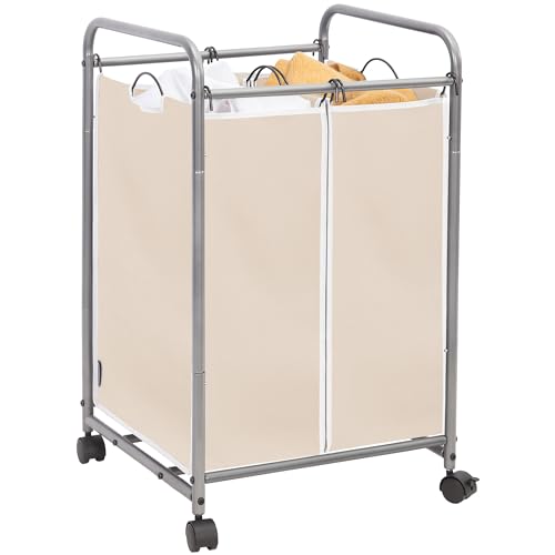 STORAGE MANIAC Laundry Sorter 2 Section, 90 L Gal Laundry Hamper with Wheels, Clothes Basket Separator Sorter, 2 Bag Clothes Cart with Wheels and Removable Bags for Closet, Dorm, Collage, Beige - color: Beige, size: 2 Section