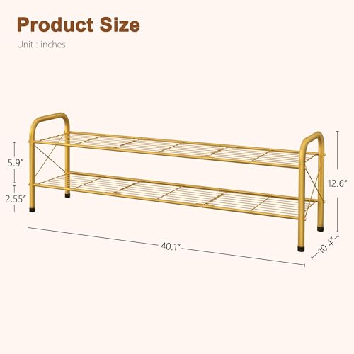 Hoctieon 2 Tier Shoe Rack for Closet, Durable Mesh Style Shoe Rack, Entryway Shoe Shelf, Shoe Storage Organizer for Hallway, Bedroom, Living Room, Wardrobe, Gold - color: Gold, size: 2 Tier
