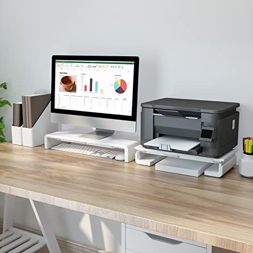 Monitor Stand Riser, Klearlook Foldable Computer Monitor Riser, Height Adjustable Computer Stand, Desk Shelf Riser with Storage Drawer & Tablet Phone Stand for Computer, Desktop, Laptop (White 2 Pack) - color: White 2 Pack