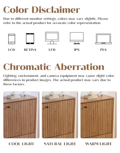 31.5" Shoe Cabinet Storage for Entryway with 2 Flip Drawers, Wood Fluted Narrow Shoe Cabinet for Hallway, Walnut - color: Fluted