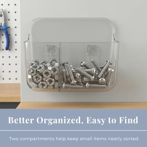 No-Drill Wall Storage Basket – 2-Compartment Clear Acrylic Organizer Bin with Strong Adhesive, Easy to Install & Remove, Waterproof Shelf for Kitchen, Bathroom, Cabinet – Sandra Series - size: 2-Compartment