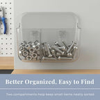 No-Drill Wall Storage Basket – 2-Compartment Clear Acrylic Organizer Bin with Strong Adhesive, Easy to Install & Remove, Waterproof Shelf for Kitchen, Bathroom, Cabinet – Sandra Series - size: 2-Compartment