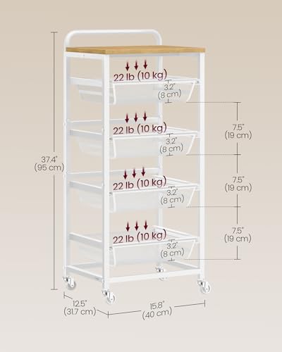 VASAGLE Storage Rolling Cart with Pull-Out Baskets, 5-Tier Utility Cart Orgnizer with Wheels for Laundry Room, Kitchen, Handle, 12.5 x 15.8 x 37.4 Inches, Golden Oak and Matte White ULRC041YA01 - color: Golden Oak + Matte White, size: 5 Tiers