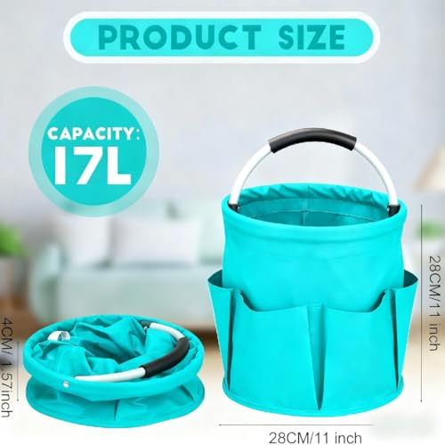 Cleaning Caddy for Cleaning Supplies,17L Cleaning Supply Caddy with Handle Foldable Cleaning Supplies Organizer Bucket Cleaning Products Organizers for Home, Garden (Lake Blue) - color: Lake Blue