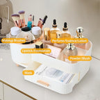 Makeup Organizer Countertop with Drawer 360 Rotating Brush Holder Storage Large Capacity Skincare Cosmetic Display Cases for Vanity Bathroom Desktop, Model 3016 White - color: White