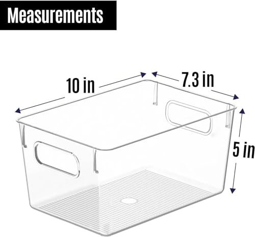 Clear Plastic Storage Bins, Pantry Organizers and Storage Containers Fridge Organizer Bins Kitchen Cabinet Organizer for Organizing Home, Bathroom, Freezer, Refrigerator. (10 x 7.3 x 5) - size: 10 x 7.3 x 5