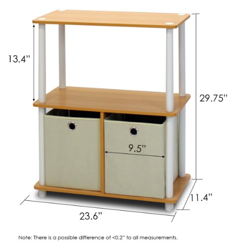 Furinno 99152BE/WH/IV 3-Tier Go Green Multipurpose Storage Rack Shelving Unit Bookshelf Cabinet with 2 Bins, Beech Finish - color: Beech/White, size: 3-Tier with Bin