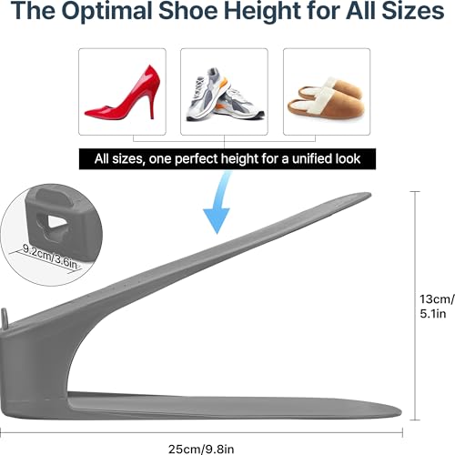 One-Piece Shoe Slot Organizer 10 Pack, Space-Saving Stackers for Closet, Entryway & Shoe Rack | No Assembly Needed - color: Gray