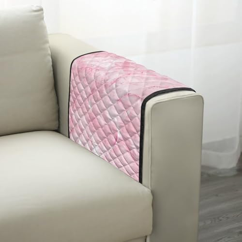 Pink Marble Print Sofa Armrest Slipcovers, Non-Slip Diamond Pattern Furniture Protector, Arm Covers for Recliner with Side Storage Pocket for Magazine, Tablet, Phone, iPad - color: Pink Marble