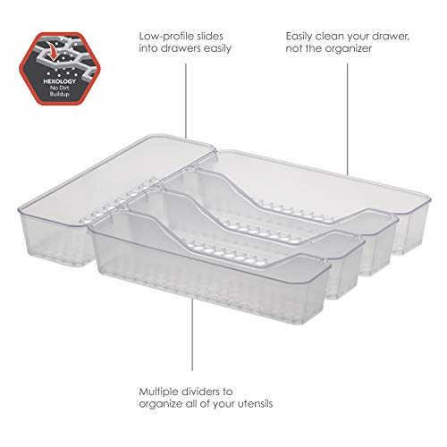 Spectrum Diversified Hexa Drawer Organizer Tray Modern Kitchen Cutlery, Utensil, Silverware Holder Caddy, 5 Dividers Cabinet Storage, 10 x 13, Clear Frost - color: Clear Frost, size: 5 Divider