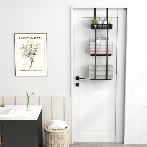 Over The Door Towel Rack, 3 Tier Hanging Towel Rack for Bathroom Stainless Steel, Over Door & Wall Mounted Towel Holder with Shelf Basket, Towel Storage for Small Bathroom, Black - color: Black - Over Door