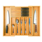 Wencrfat Silverware Drawer Organizer with Removable Knife Block and Dividers, Expandable Bamboo Kitchen Drawer Organizer, Flatware Utensil Cutlery Organizer for Drawer 8 Compartments