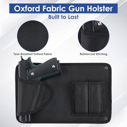 Gun Safe Door Organizer with Strong Adhesive Hook &Loop and Magnet Tape Two Way Mount, Elastic Gun Safe Pistol &Mag Holder for Most Pistols, for Indoor Storage - size: 2 Pack, style: 2 pouch 1 holster