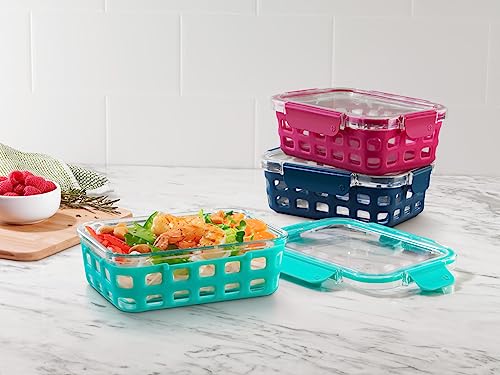 Ello Duraglass 3.4 Cup Meal Prep Sets 6Pc, 3 Pack Set- Glass Food Storage Container with Silicone Sleeve and Airtight BPA-Free Plastic Lids, Dishwasher, Microwave, and Freezer Safe, Berry - color: Mixed Berry, size: 3.4 Cup