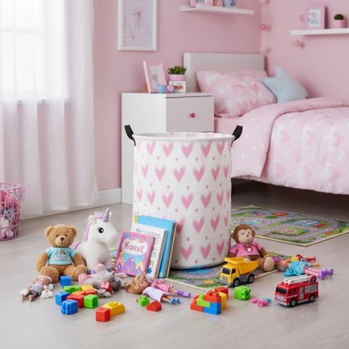 Baby Laundry Basket Baby Hamper for Nursery Girl Kids Butterfly Hamper Cute Kids Toys Storage Bin Organizer Butterfly Room Decor for Home(Pink Hearts) - color: Pink Hearts
