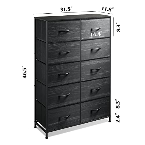 WLIVE Tall Dresser with 10 Drawers, Dressers & Chest of Drawers, Dresser for Closet, Bedroom, Hallway, Living Room, Entryway, Black - color: Charcoal Black Wood Grain Print