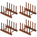 HBlife 4pcs Teak Dish Plate Bowl Cup Book Pot Lid Cutting Board Drying Rack Stand Drainer Storage Holder Organizer Kitchen Cabinet（Keep Dry） - color: Teak 4 Slots 4pcs
