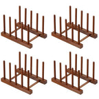 HBlife 4pcs Teak Dish Plate Bowl Cup Book Pot Lid Cutting Board Drying Rack Stand Drainer Storage Holder Organizer Kitchen Cabinet（Keep Dry） - color: Teak 4 Slots 4pcs