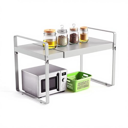 11" Deep Expandable Cabinet Shelf Organizer Riser, 14"-25" Adjustable Cabinet Shelves Rack for Kitchen Pantry Cupboard Under Sink Countertop, 8" High Bottom Layer, White(1 Pack) - size: 1-Pack 11''W