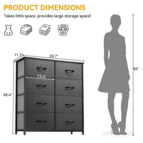 DWVO Dresser for Bedroom, Fabric Dresser with 8 Drawers, Chest of Drawers for Closet, Living Room - color: Black Grey, style: 8-Drawer