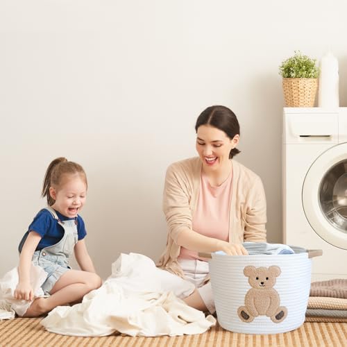 INough Cotton Rope Basket Toy Storage Baskets for kids Laundry Hamper, Gift Basket Empty Baby Shower Baskets with Handles, Cute Bins Blanket Stuffed Animal Storage for Nursery, Living Room Decor, Bear - color: Bear, size: Medium
