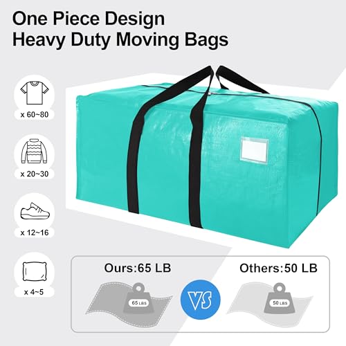VELVETSURE 12 Pack Heavy Duty Large Moving Bags W/Backpack Straps - Strong Handles & Zippers, Storage Totes For Space Saving, Fold Flat, Alternative to Moving Box and Storage Bin, Aquamarine - color: Aquamarine, size: 24 Gal - 12 Pack