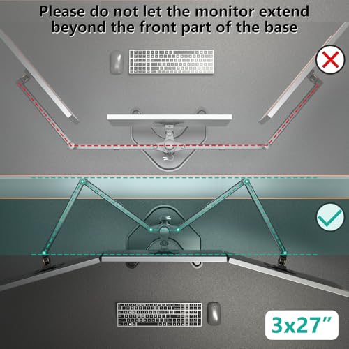 WALI Triple Monitor Stand, Free Standing Three LCD Monitor Fully Adjustable Desk Mount Fits 3 Screens up to 27 inch, 22 lbs Weight Capacity per Arm (MF003), Black - size: Triple, style: Free-Standing