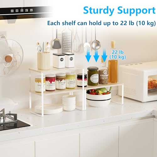 Golener Countertop Organizer Corner Shelf, 2 Tier Adjustable Stackable Corner Shelves for Kitchen, Bathroom, Spice Rack, Coffee Bar, Over Sink, Dresser Table, Corner Counter Shelf Stand, Natural Beige - color: Natural Beige, size: Large Modern