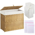 Greenstell Laundry Hamper with Lid, 125L Laundry Basket with 2 Removable Liner Bags & 2 Mesh Bags, Handwoven Synthetic Rattan Clothes Hamper for Clothes, Toys in Bathroom, Bedroom, Foldable, Natural - color: Natural, size: 125L (25.6 x 13.0 x 23.6 inches)