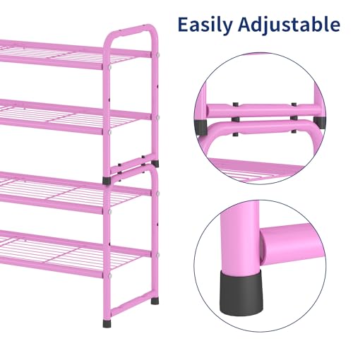 SUFAUY 2 Tier 33" Wide Shoe Rack, Closet Metal Wire, Stackable, Pink - color: Pink, size: 2 Tier