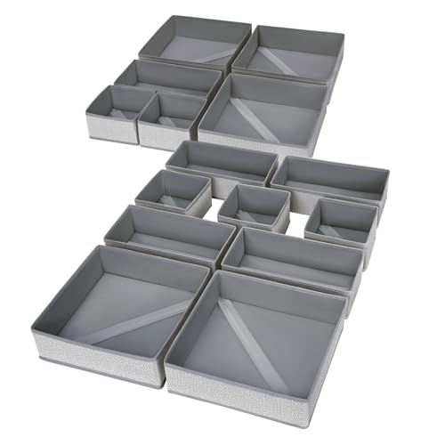 DIMJ Drawer Organizers Cloths, Closet Underwear Organizer, 15 Packs Foldable Closet Organizers, Sock Drawer Organizer, Fabric Dresser Drawer Dividers for Clothes Underwear Bras Socks - color: Blended Gray, size: 15 Pack
