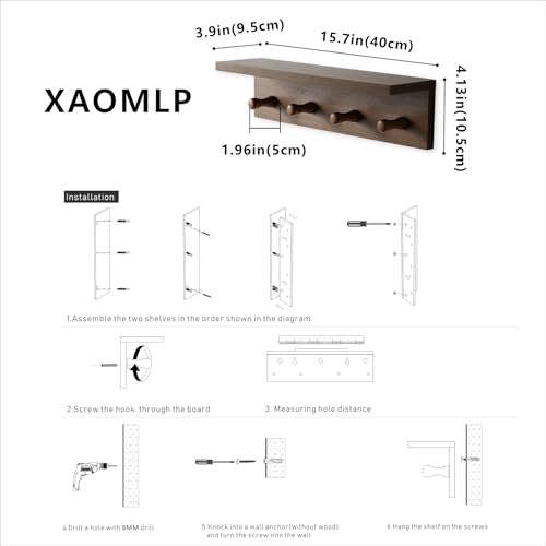 Entrance Coat Rack ，Coat Hooks, Wall-Mounted Wooden Hook Rack, Wall-Mounted Shelves are Very Suitable (Teak Colored Finish—A-1) - style: Teak colored finish—A-1