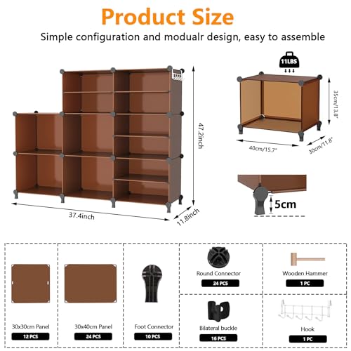 AWTATOS Closet Organizer 8 Cube Storage Shelves Clothes Organizers Closet Storage Stackable Cubby Shelving for Closet Bedroom Living Room Office Cocoa Brown - color: Cocoa Brown