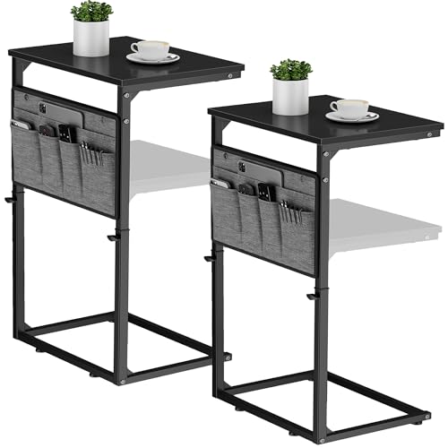 Vagusicc C Shaped End Table, Set of 2 Tall Side Table for Couch, Adjustable Height Small Couch Side Table for Small Spaces, End Table Slide Under Sofa Table TV Tray Arm Table for Living Room, Black - color: Black 2pc