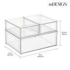mDesign Plastic Stackable Bathroom Storage Organizer Bin Containers with Front Pull Drawer for Bathroom Countertop, Vanity, Closet Shelves - Holder for Accessories, Lumiere Collection, Set of 3, Clear - size: Mixed Sizes (Pack of 3)