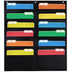 Essex Wares - 12 Pocket File Pocket Chart, Black, 14" Wide x 55" Tall - Versatile Wall Hanging File Folder Organizer for Classroom, Office, Home, and More - Wall Folder Organizer - 12 Pockets - size: 12 Pocket