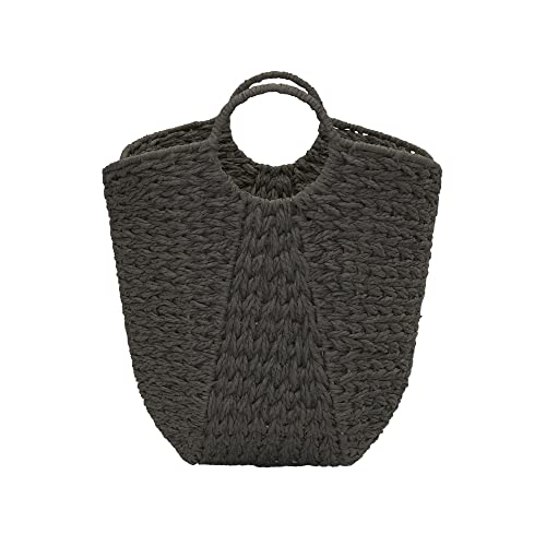Household Essentials Paper Rope Basket with Handles, Natural Woven Woven Storage Basket, Great for Decoration or Organization - color: Grey Paper Rope