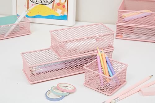 Annova Mesh Stackable Drawer Cabinet and Shelf Organizer Bins Storage Basket School Office Supply Holder Tray- Set of 2 (Light Pink, 3x9x2 Inch) - color: Light Pink, size: 3x9x2 Inch