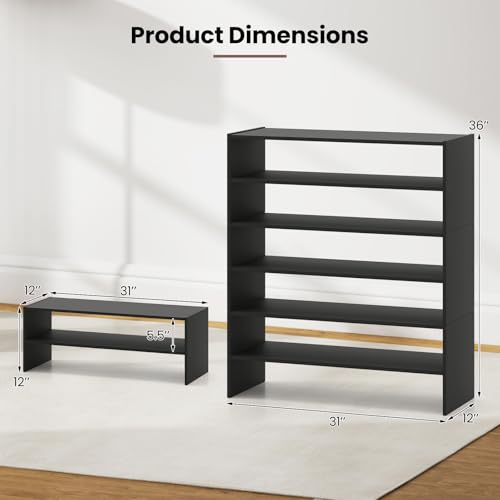 Giantex 3-in-1 Vertical Shoe Rack, 6-Tier Free Standing Shoe Storage Organizer w/Stackable Design for 18 Pairs, 31 Inch Wide Wood Shoe Shelf for Closet, Entryway, Living Room, Office, Black - color: Black
