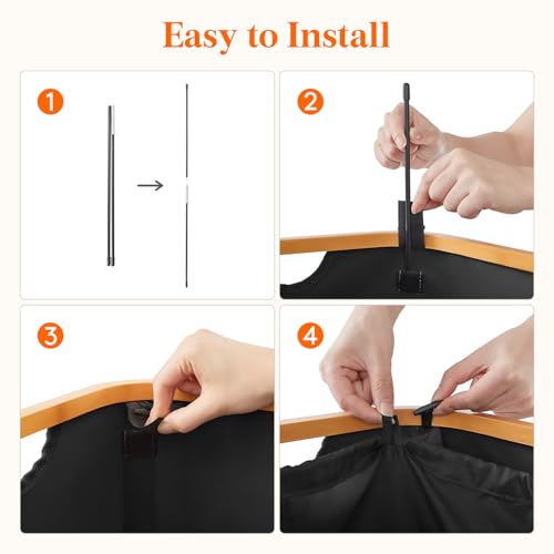 Lifewit 80L Laundry Basket with Lid, Clothes Hampers for Laundry with Bamboo Handles and 1 Removable Bag, Large Foldable Laundry Hamper for Bedroom, Bathroom, Dorm, Laundry Room, Black - color: Black, size: 80L