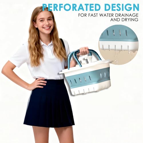Fammart Portable Shower Caddy Tote – Collapsible Plastic Basket with Handles, Foldable Storage Organizer for Bathroom, Kitchen, College Dorm, Gym, Travel & Camping, Blue - color: Collapsible - Blue