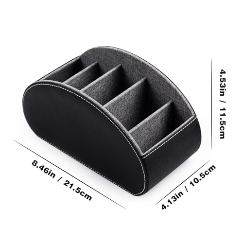 BONNY DODO Remote Control Holders Organizer Box with 5 Compartment PU Leather Multi-functional Office Desk Storage Caddy Store (Black) - color: Black