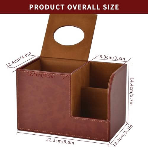 PU Leather Square Tissue Box Cover,Multifunctional Tissue Box Holder,Tissue Box with Storage,Tissue and Remote Control Holder,Tissue Box Decorative Desk Organizer for Home&Office,Brown - color: Brown
