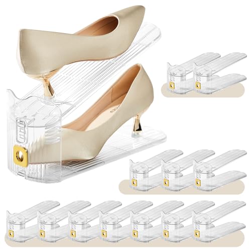 12 Pack Shoe Slots Organizer for Closet, Adjustable Shoe Stackers for a Pair of Shoes Shoe Rack Storage Shoe Space Saver 50% Shoe Shelf Display Holder for Closet - color: Clear, size: 12 PACK