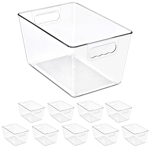 Sorbus Clear Storage Bins, 10 Pack Large Organization Bins with Handles – Clear Storage Containers for Storage, Pantry, Fridge, Cabinet, Closet & Kitchen Organization – BPA-Free Plastic - color: 10 Pack, size: Large, style: Without Lid
