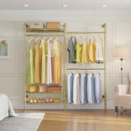 Timate F2 Industrial Pipe Clothes Rack Wall Mounted Clothing Rack for Hanging Clothes, Expandable Garment Rack Heavy Duty Wardrobe Closet Organizer and Storage, Adjustable Industrial Closet Kit, Gold - color: Gold, style: Timate F2