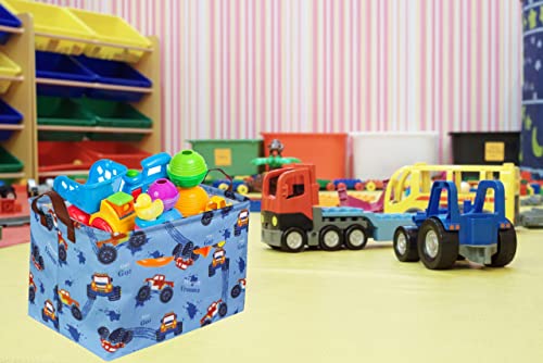 Rectangular Monster Truck Basket Organizer.Kids Baskets,Boys Storage Basket with Handles.Car Bins for Kids,Books, Gifts Storage. (Monster Trucks ) - color: Monster Trucks