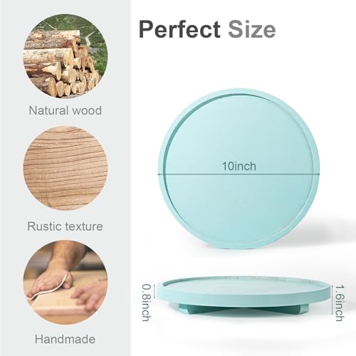 Round Decorative Tray Wood Bathroom Counter Organizer Farmhouse Kitchen Decor Wooden Riser for Soap Dish, Perfume, Candle, Sponge, 10" - Light Blue - color: Light Blue, size: 10"